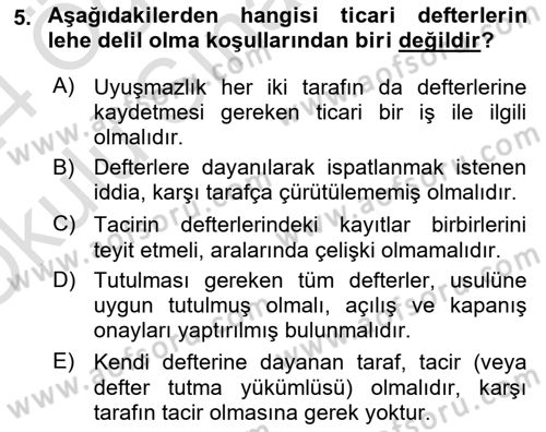 Ticaret Hukuku Dersi 2023 - 2024 Yılı Yaz Okulu Sınav Soruları 5. Soru
