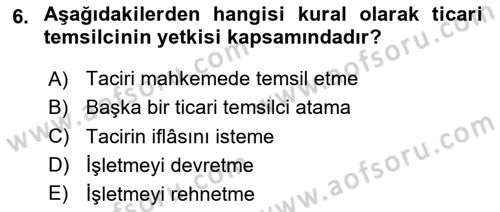 Ticaret Hukuku Dersi 2023 - 2024 Yılı Yaz Okulu Sınav Soruları 6. Soru