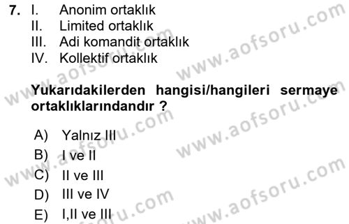 Ticaret Hukuku Dersi 2023 - 2024 Yılı Yaz Okulu Sınav Soruları 7. Soru