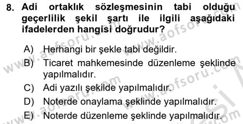 Ticaret Hukuku Dersi 2023 - 2024 Yılı Yaz Okulu Sınav Soruları 8. Soru