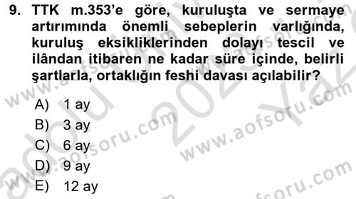 Ticaret Hukuku Dersi 2023 - 2024 Yılı Yaz Okulu Sınav Soruları 9. Soru
