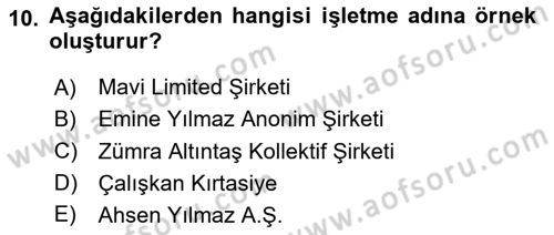 Ticaret Hukuku Dersi 2024 - 2025 Yılı (Vize) Ara Sınav Soruları 10. Soru