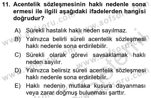 Ticaret Hukuku Dersi 2024 - 2025 Yılı (Vize) Ara Sınav Soruları 11. Soru