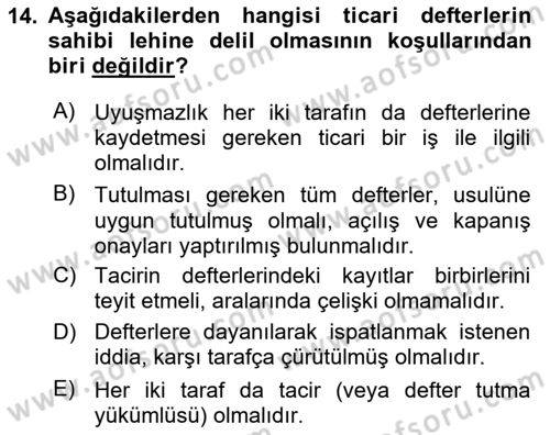 Ticaret Hukuku Dersi 2024 - 2025 Yılı (Vize) Ara Sınav Soruları 14. Soru