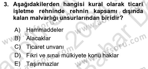 Ticaret Hukuku Dersi 2024 - 2025 Yılı (Vize) Ara Sınav Soruları 3. Soru
