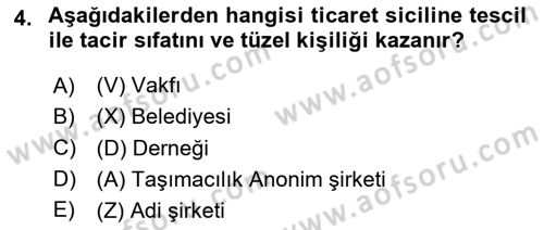 Ticaret Hukuku Dersi 2024 - 2025 Yılı (Vize) Ara Sınav Soruları 4. Soru