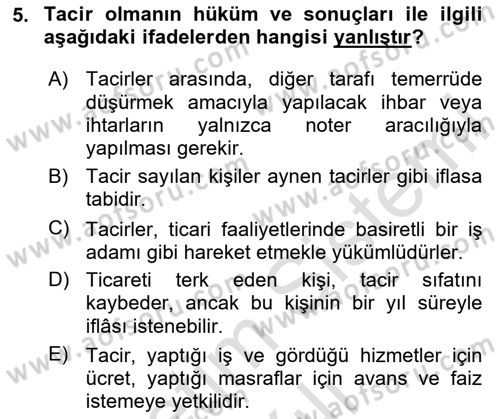 Ticaret Hukuku Dersi 2024 - 2025 Yılı (Vize) Ara Sınav Soruları 5. Soru