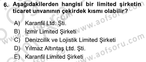 Ticaret Hukuku Dersi 2024 - 2025 Yılı (Vize) Ara Sınav Soruları 6. Soru