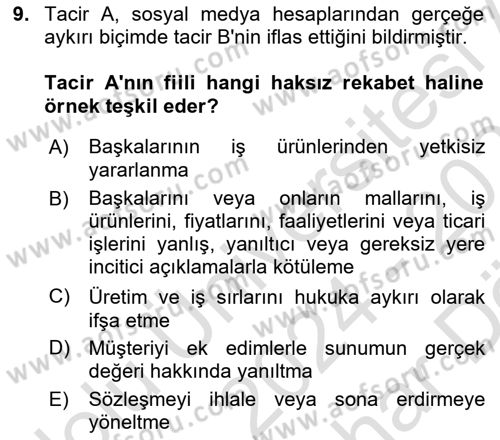 Ticaret Hukuku Dersi 2024 - 2025 Yılı (Vize) Ara Sınav Soruları 9. Soru