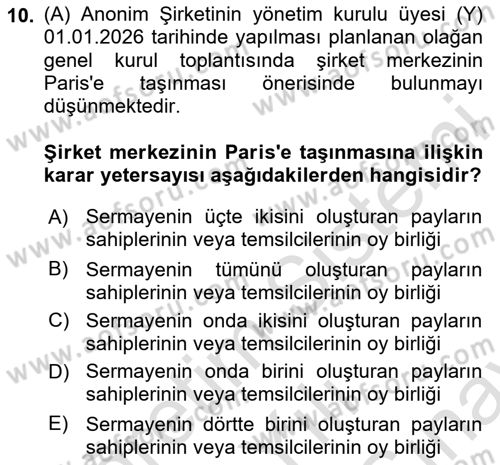 Ticaret Hukuku Dersi 2024 - 2025 Yılı (Final) Dönem Sonu Sınav Soruları 10. Soru
