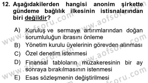 Ticaret Hukuku Dersi 2024 - 2025 Yılı (Final) Dönem Sonu Sınav Soruları 12. Soru