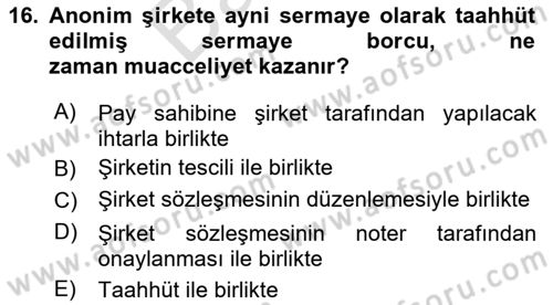 Ticaret Hukuku Dersi 2024 - 2025 Yılı (Final) Dönem Sonu Sınav Soruları 16. Soru