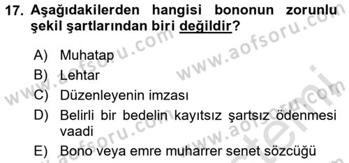 Ticaret Hukuku Dersi 2024 - 2025 Yılı (Final) Dönem Sonu Sınav Soruları 17. Soru