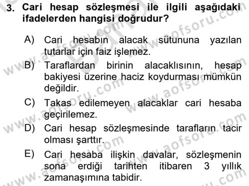 Ticaret Hukuku Dersi 2024 - 2025 Yılı (Final) Dönem Sonu Sınav Soruları 3. Soru