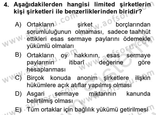 Ticaret Hukuku Dersi 2024 - 2025 Yılı (Final) Dönem Sonu Sınav Soruları 4. Soru