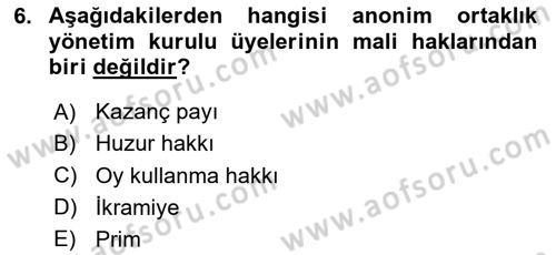 Ticaret Hukuku Dersi 2024 - 2025 Yılı (Final) Dönem Sonu Sınav Soruları 6. Soru