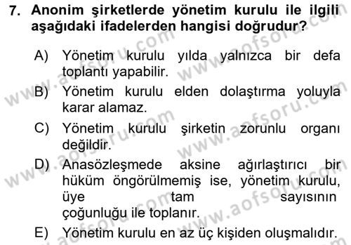 Ticaret Hukuku Dersi 2024 - 2025 Yılı (Final) Dönem Sonu Sınav Soruları 7. Soru