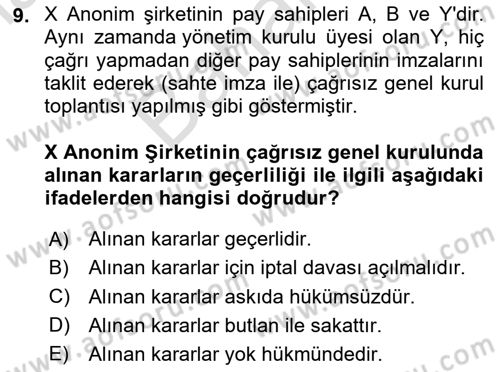 Ticaret Hukuku Dersi 2024 - 2025 Yılı (Final) Dönem Sonu Sınav Soruları 9. Soru
