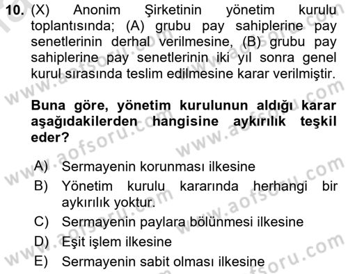 Ticaret Hukuku Dersi 2024 - 2025 Yılı Yaz Okulu Sınav Soruları 10. Soru