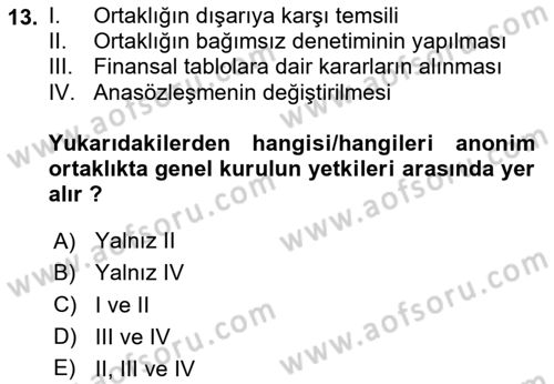 Ticaret Hukuku Dersi 2024 - 2025 Yılı Yaz Okulu Sınav Soruları 13. Soru