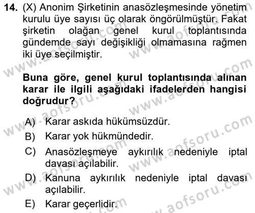 Ticaret Hukuku Dersi 2024 - 2025 Yılı Yaz Okulu Sınav Soruları 14. Soru
