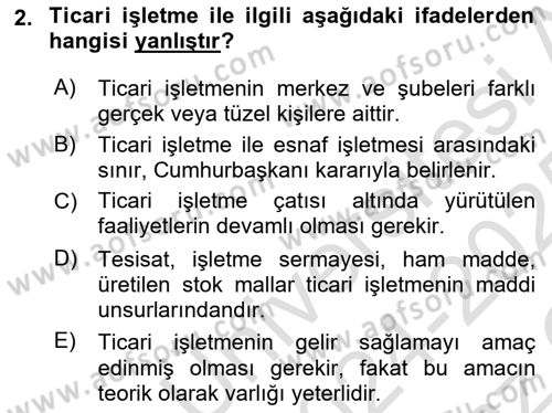 Ticaret Hukuku Dersi 2024 - 2025 Yılı Yaz Okulu Sınav Soruları 2. Soru