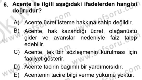 Ticaret Hukuku Dersi 2024 - 2025 Yılı Yaz Okulu Sınav Soruları 6. Soru