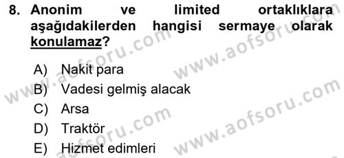 Ticaret Hukuku Dersi 2024 - 2025 Yılı Yaz Okulu Sınav Soruları 8. Soru