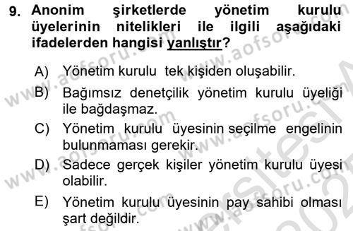 Ticaret Hukuku Dersi 2024 - 2025 Yılı Yaz Okulu Sınav Soruları 9. Soru