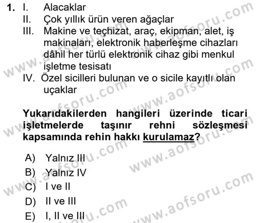 Ticaret Hukuku Dersi 2025 - 2026 Yılı (Vize) Ara Sınav Soruları 1. Soru