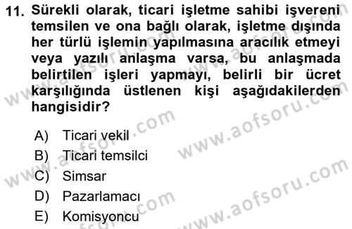 Ticaret Hukuku Dersi 2025 - 2026 Yılı (Vize) Ara Sınav Soruları 11. Soru