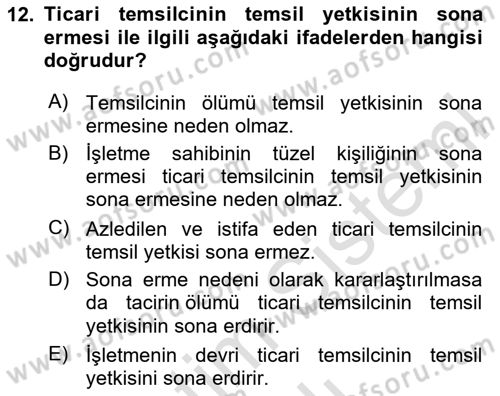 Ticaret Hukuku Dersi 2025 - 2026 Yılı (Vize) Ara Sınav Soruları 12. Soru