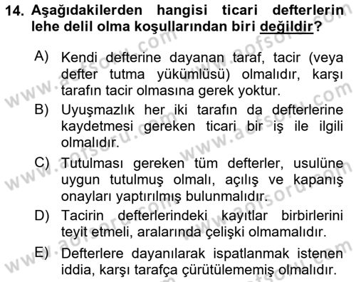 Ticaret Hukuku Dersi 2025 - 2026 Yılı (Vize) Ara Sınav Soruları 14. Soru