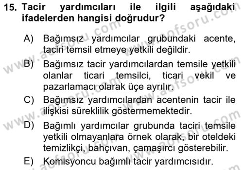 Ticaret Hukuku Dersi 2025 - 2026 Yılı (Vize) Ara Sınav Soruları 15. Soru