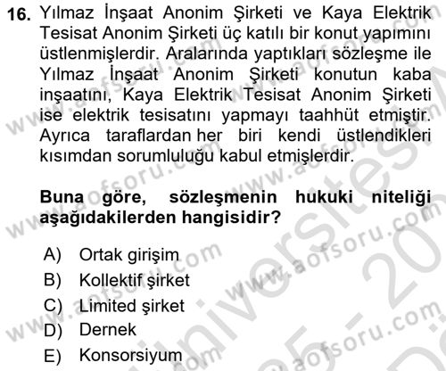 Ticaret Hukuku Dersi 2025 - 2026 Yılı (Vize) Ara Sınav Soruları 16. Soru