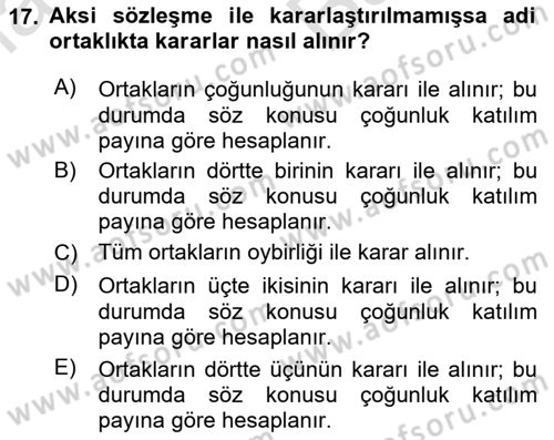 Ticaret Hukuku Dersi 2025 - 2026 Yılı (Vize) Ara Sınav Soruları 17. Soru