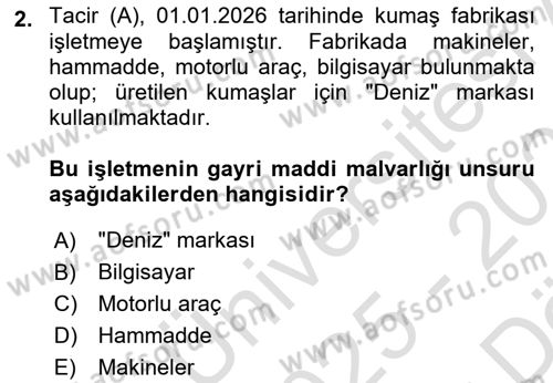 Ticaret Hukuku Dersi 2025 - 2026 Yılı (Vize) Ara Sınav Soruları 2. Soru