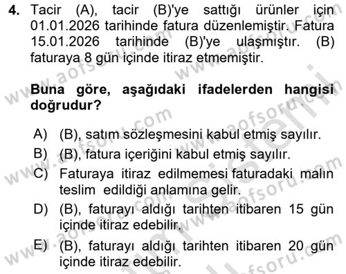 Ticaret Hukuku Dersi 2025 - 2026 Yılı (Vize) Ara Sınav Soruları 4. Soru