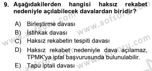 Ticaret Hukuku Dersi 2025 - 2026 Yılı (Vize) Ara Sınav Soruları 9. Soru