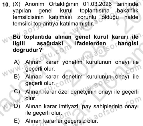Ticaret Hukuku Dersi 2025 - 2026 Yılı (Final) Dönem Sonu Sınav Soruları 10. Soru
