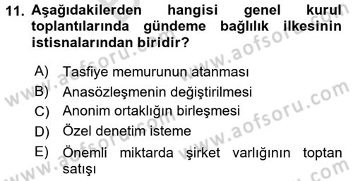 Ticaret Hukuku Dersi 2025 - 2026 Yılı (Final) Dönem Sonu Sınav Soruları 11. Soru