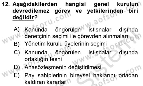 Ticaret Hukuku Dersi 2025 - 2026 Yılı (Final) Dönem Sonu Sınav Soruları 12. Soru