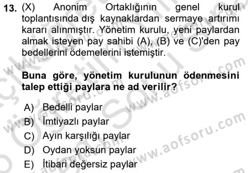Ticaret Hukuku Dersi 2025 - 2026 Yılı (Final) Dönem Sonu Sınav Soruları 13. Soru