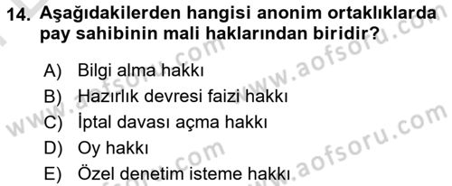 Ticaret Hukuku Dersi 2025 - 2026 Yılı (Final) Dönem Sonu Sınav Soruları 14. Soru