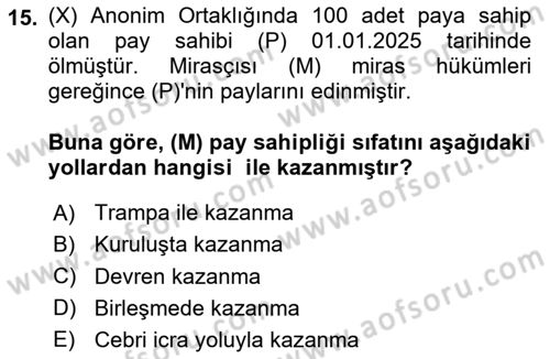 Ticaret Hukuku Dersi 2025 - 2026 Yılı (Final) Dönem Sonu Sınav Soruları 15. Soru