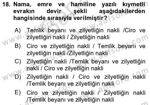Ticaret Hukuku Dersi 2025 - 2026 Yılı (Final) Dönem Sonu Sınav Soruları 18. Soru