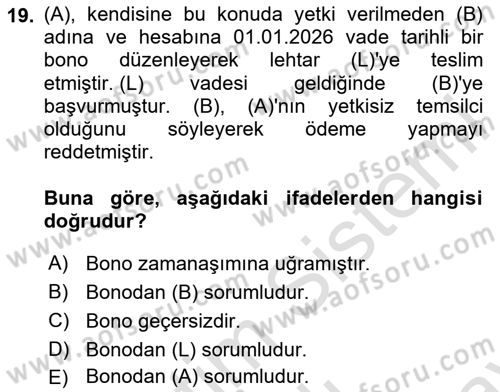 Ticaret Hukuku Dersi 2025 - 2026 Yılı (Final) Dönem Sonu Sınav Soruları 19. Soru