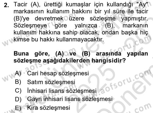Ticaret Hukuku Dersi 2025 - 2026 Yılı (Final) Dönem Sonu Sınav Soruları 2. Soru