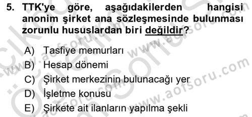 Ticaret Hukuku Dersi 2025 - 2026 Yılı (Final) Dönem Sonu Sınav Soruları 5. Soru