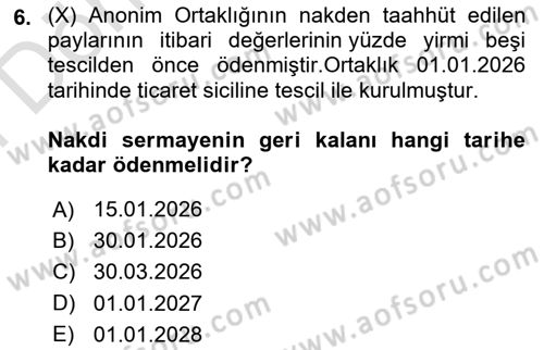 Ticaret Hukuku Dersi 2025 - 2026 Yılı (Final) Dönem Sonu Sınav Soruları 6. Soru